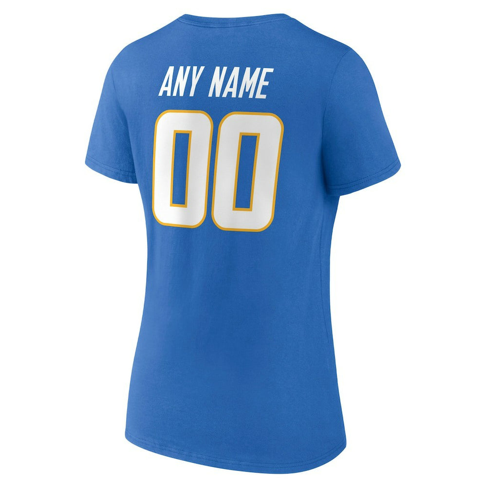 Los Angeles Chargers Women's Team Authentic Personalized Name & Number V-Neck T-Shirt Powder Blue