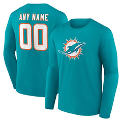 Miami Dolphins Team Authentic Personalized Name & Number Long Sleeve T-Shirt Aqua