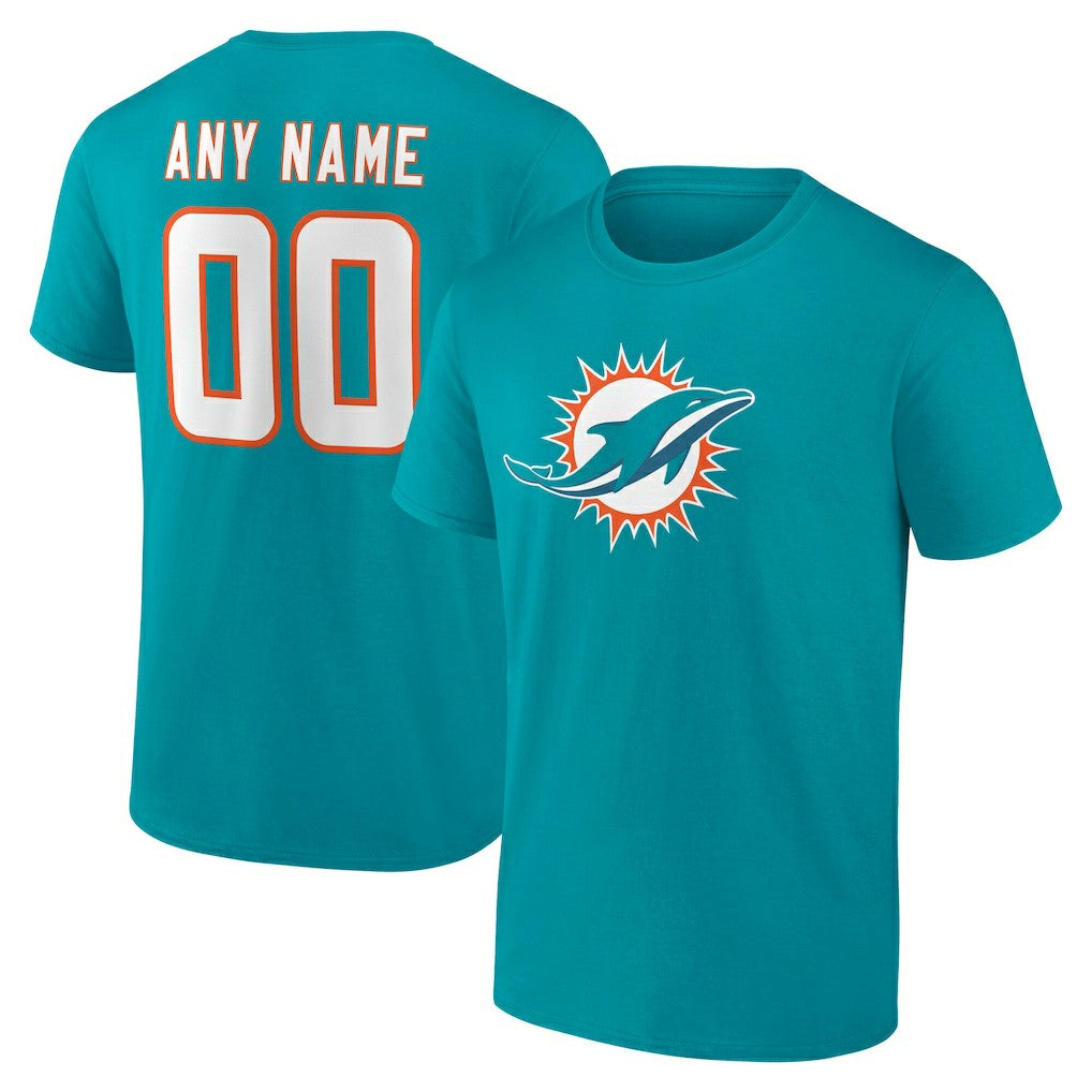 Miami Dolphins Team Authentic Personalized Name & Number T-Shirt Aqua