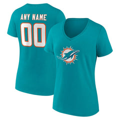 Miami Dolphins Women's Team Authentic Personalized Name & Number V-Neck T-Shirt Aqua