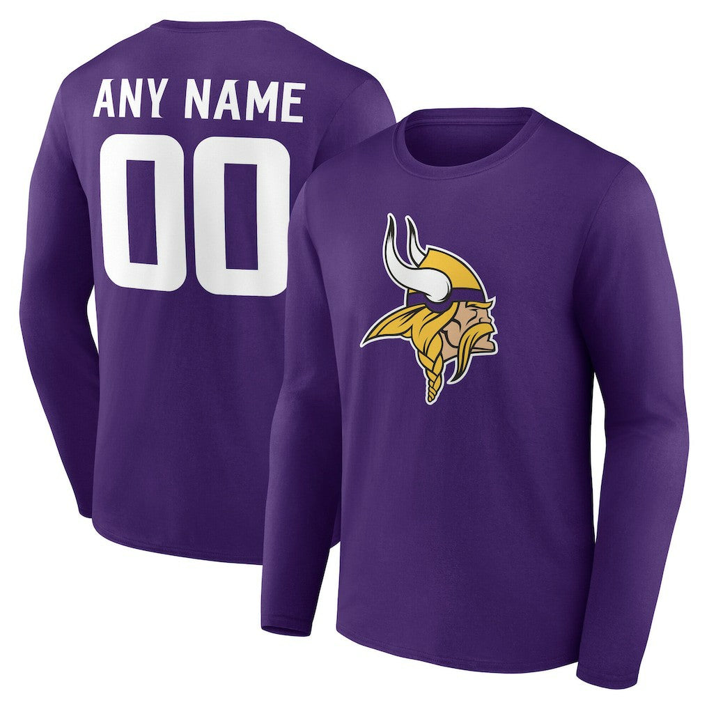 Minnesota Vikings Team Authentic Personalized Name & Number Long Sleeve T-Shirt Purple