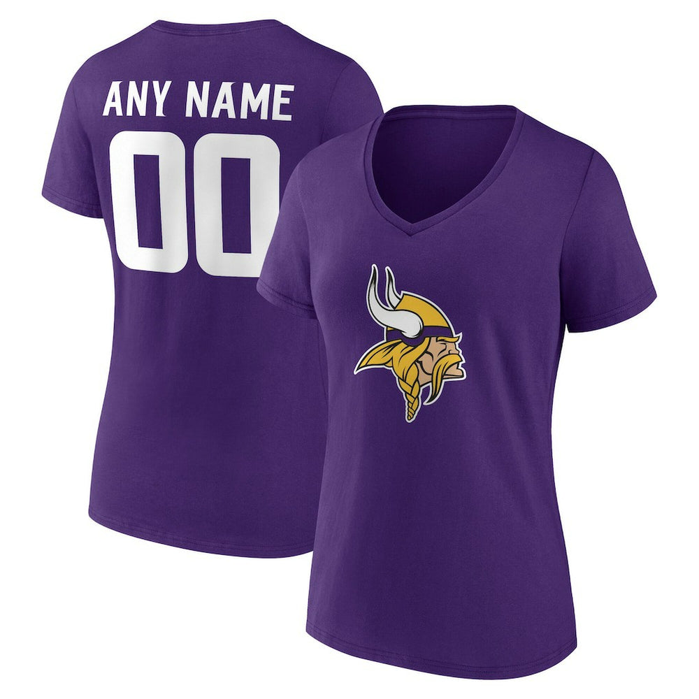 Minnesota Vikings Women's Team Authentic Personalized Name & Number V-Neck T-Shirt Purple