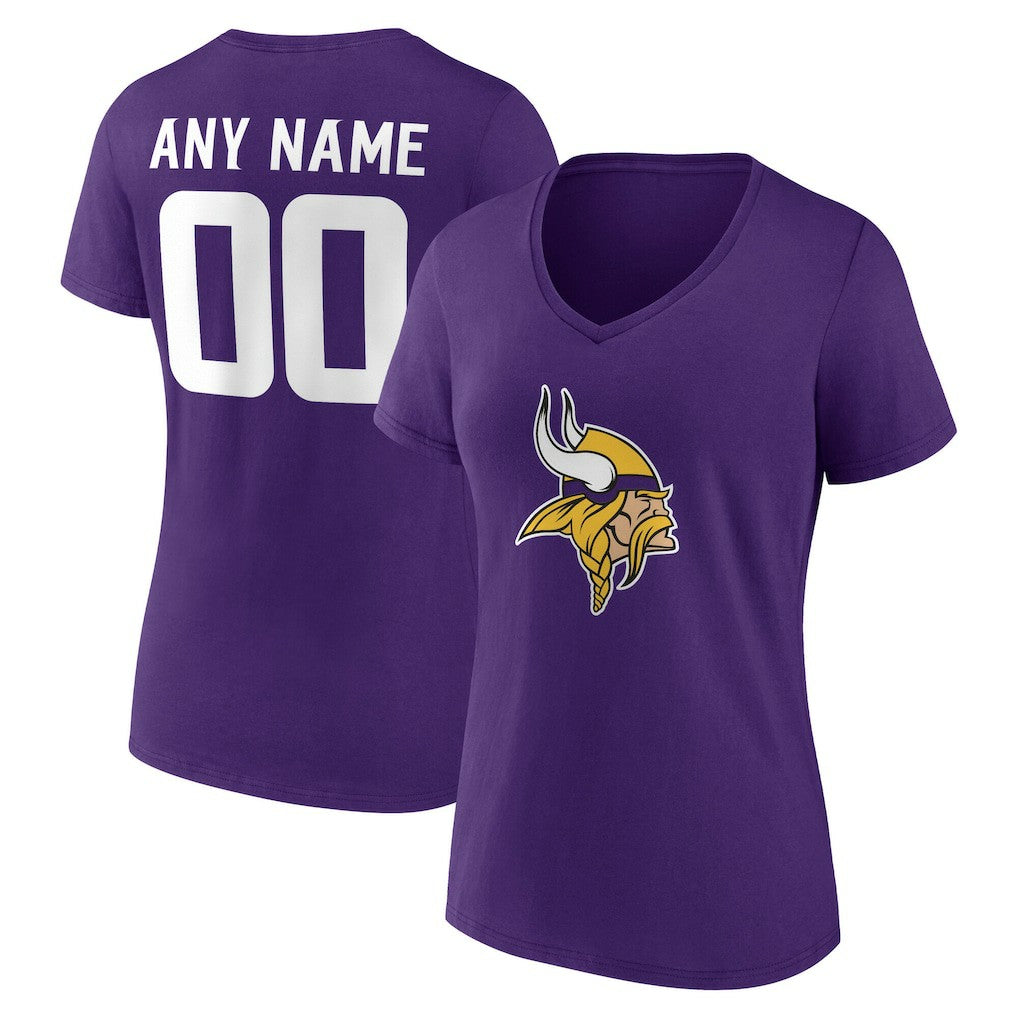 Minnesota Vikings Women's Team Authentic Personalized Name & Number V-Neck T-Shirt Purple