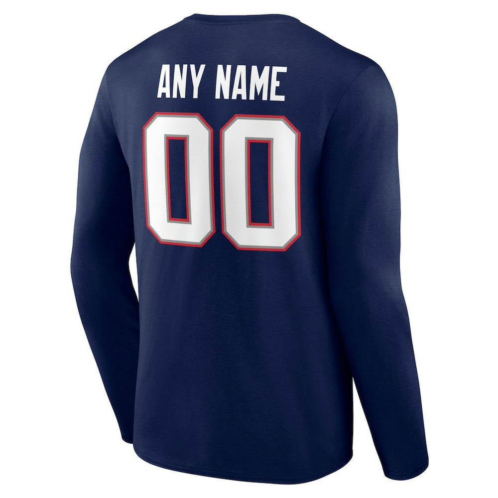 New England Patriots Team Authentic Personalized Name & Number Long Sleeve T-Shirt Navy