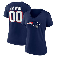 New England Patriots Women's Team Authentic Personalized Name & Number V-Neck T-Shirt Navy