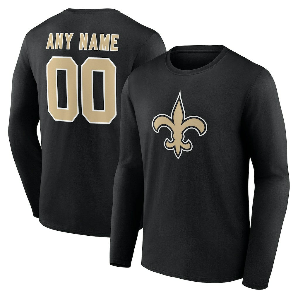 New Orleans Saints Team Authentic Personalized Name & Number Long Sleeve T-Shirt Black