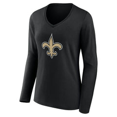 New Orleans Saints Women's Team Authentic Personalized Name & Number Long Sleeve V-Neck T-Shirt Black