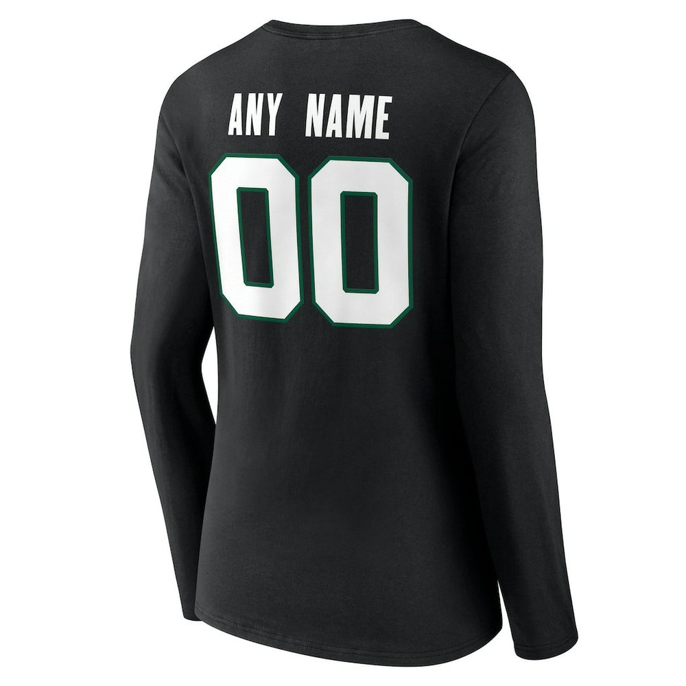 New York Jets Women's Team Authentic Personalized Name & Number Long Sleeve V-Neck T-Shirt Black