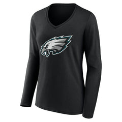 Philadelphia Eagles Women's Team Authentic Personalized Name & Number Long Sleeve V-Neck T-Shirt Black