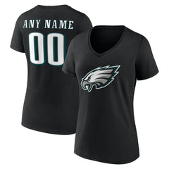 Philadelphia Eagles Women's Team Authentic Personalized Name & Number V-Neck T-Shirt Black