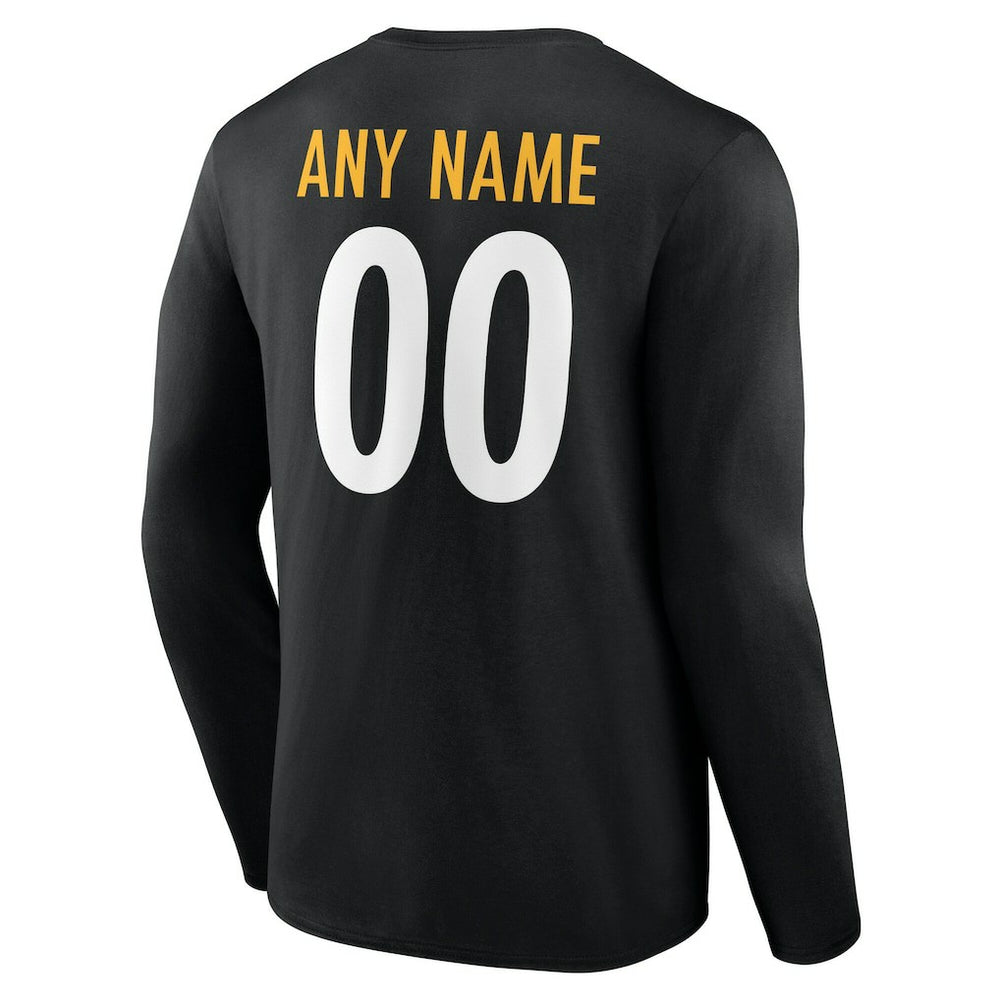Pittsburgh Steelers Team Authentic Personalized Name & Number Long Sleeve T-Shirt Black