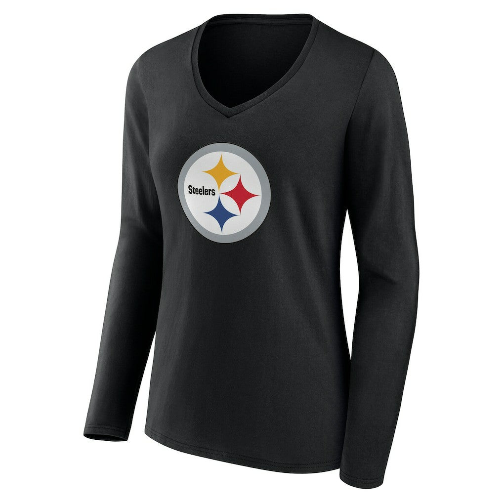Pittsburgh Steelers Women's Team Authentic Personalized Name & Number Long Sleeve V-Neck T-Shirt Black