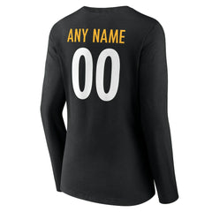 Pittsburgh Steelers Women's Team Authentic Personalized Name & Number Long Sleeve V-Neck T-Shirt Black