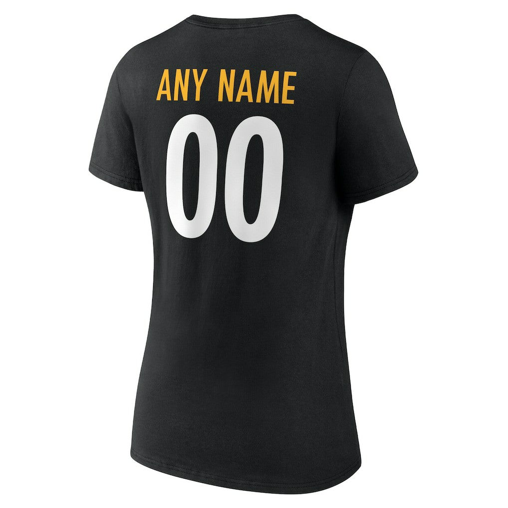 Pittsburgh Steelers Women's Team Authentic Personalized Name & Number V-Neck T-Shirt Black
