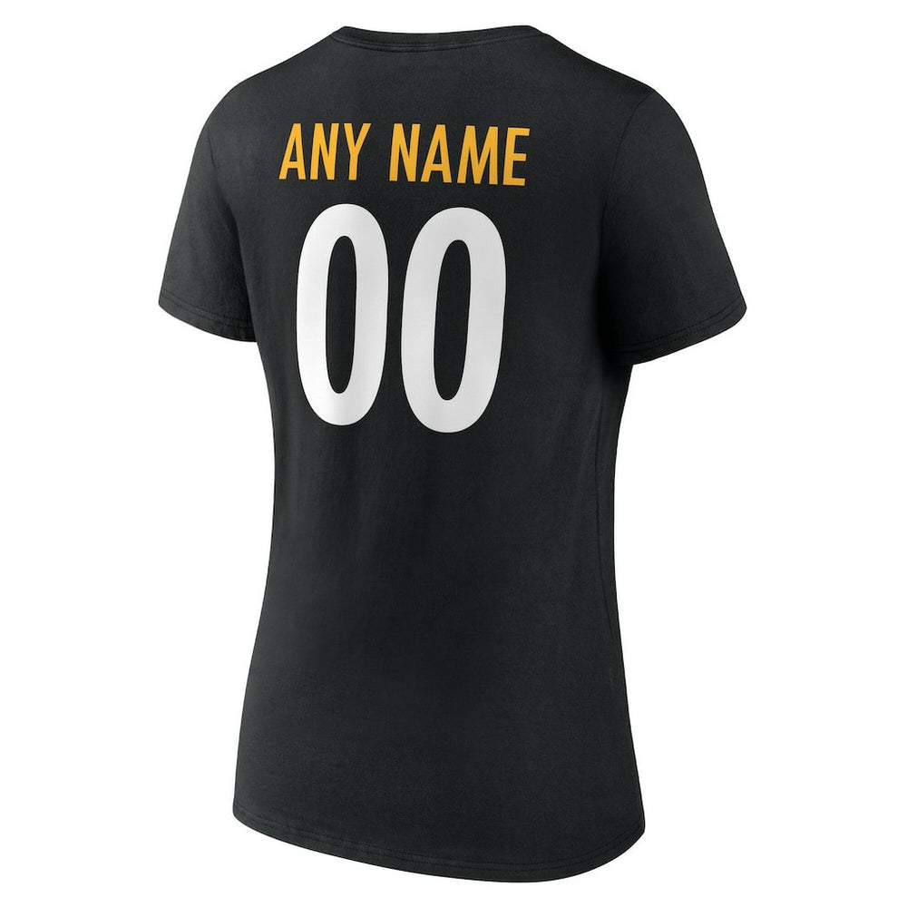 Pittsburgh Steelers Women's Team Authentic Personalized Name & Number V-Neck T-Shirt Black