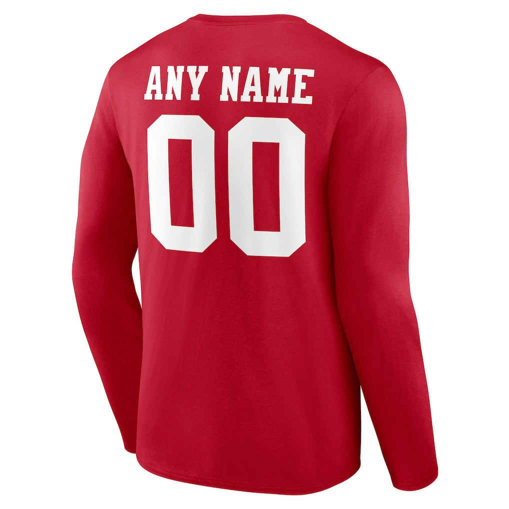 San Francisco 49ers Team Authentic Personalized Name & Number Long Sleeve T-Shirt Scarlet