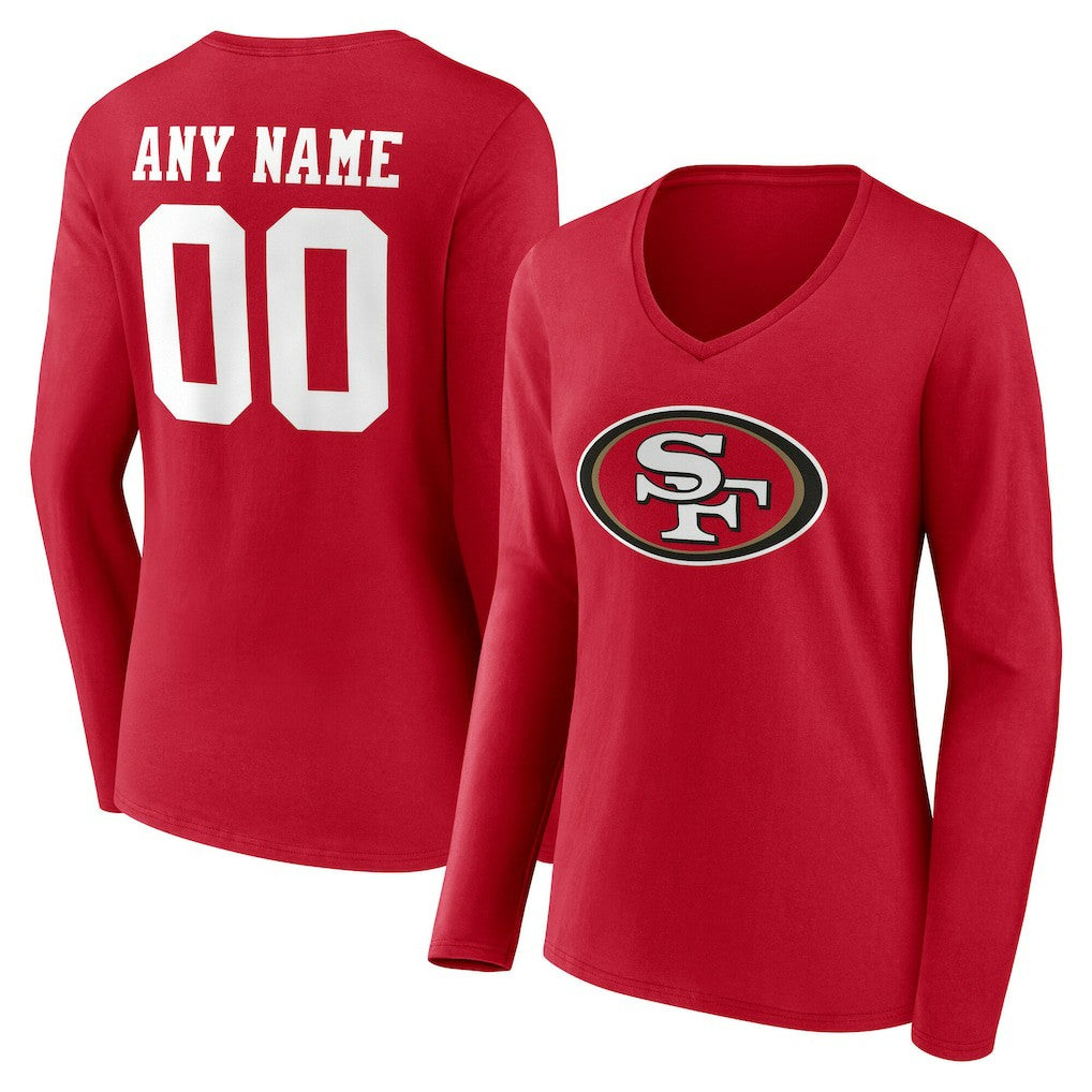 San Francisco 49ers Women's Team Authentic Personalized Name & Number Long Sleeve V-Neck T-Shirt Scarlet