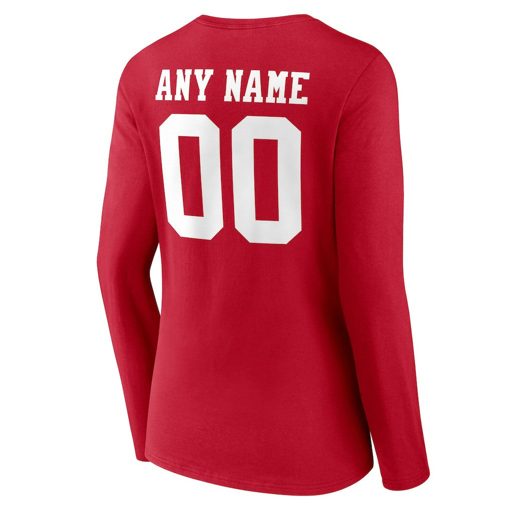 San Francisco 49ers Women's Team Authentic Personalized Name & Number Long Sleeve V-Neck T-Shirt Scarlet