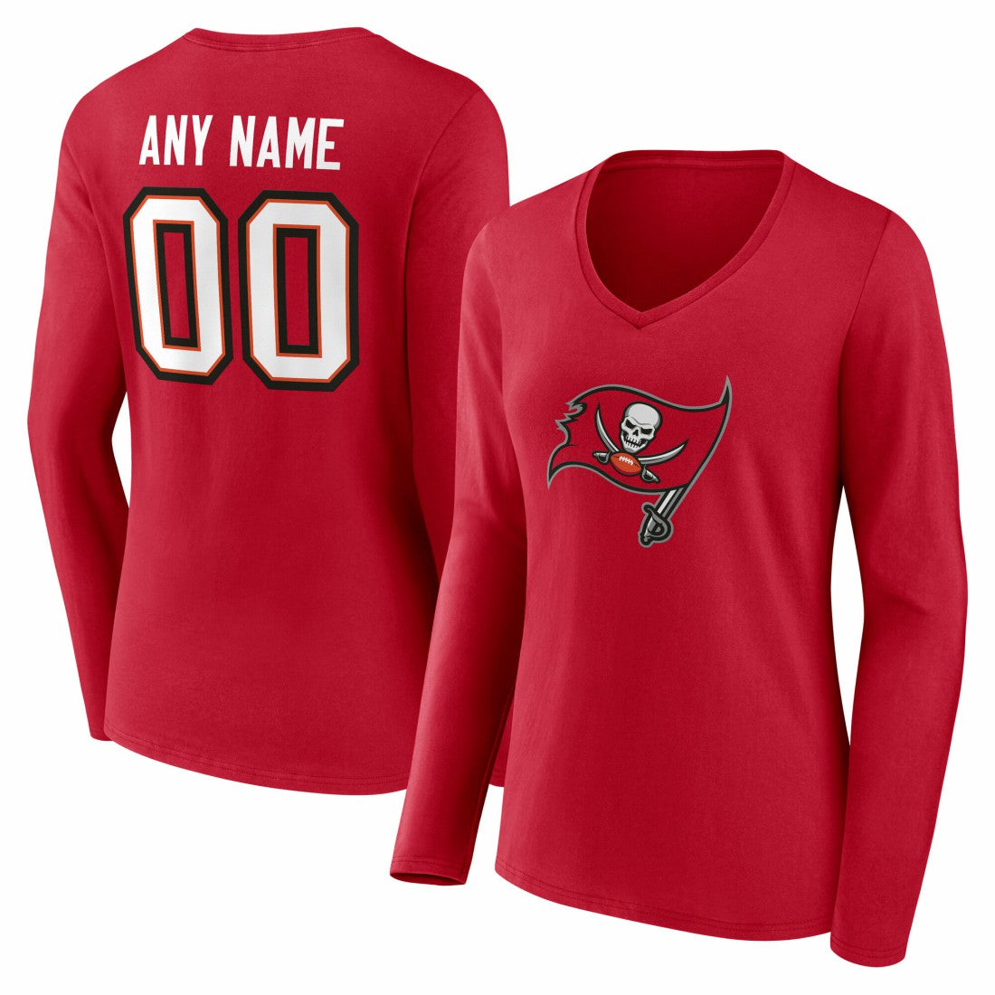 Tampa Bay Buccaneers Women's Team Authentic Personalized Name & Number Long Sleeve V-Neck T-Shirt Red