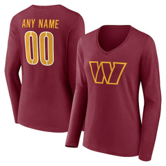 Washington Commanders Women's Team Authentic Personalized Name & Number Long Sleeve V-Neck T-Shirt Burgundy