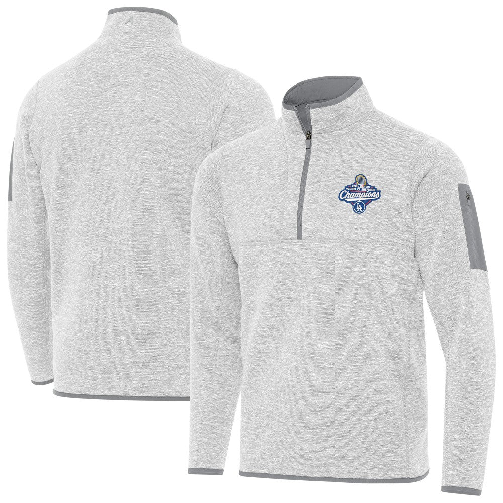 Los Angeles Dodgers Antigua Back-to-Back World Series Champions Fortune Quarter-Zip Pullover - Heather Gray - MLB Lifestyle