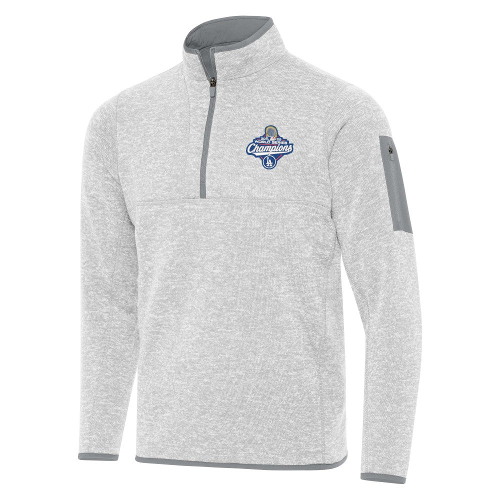 Los Angeles Dodgers Antigua Back-to-Back World Series Champions Fortune Quarter-Zip Pullover - Heather Gray - MLB Lifestyle