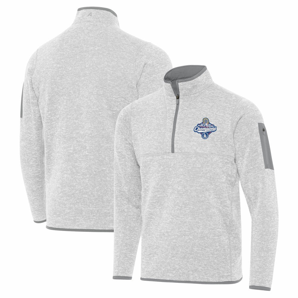 Los Angeles Dodgers Antigua 2025 World Series Champions Fortune Quarter-Zip Jacket - Heather Gray - MLB on Sale