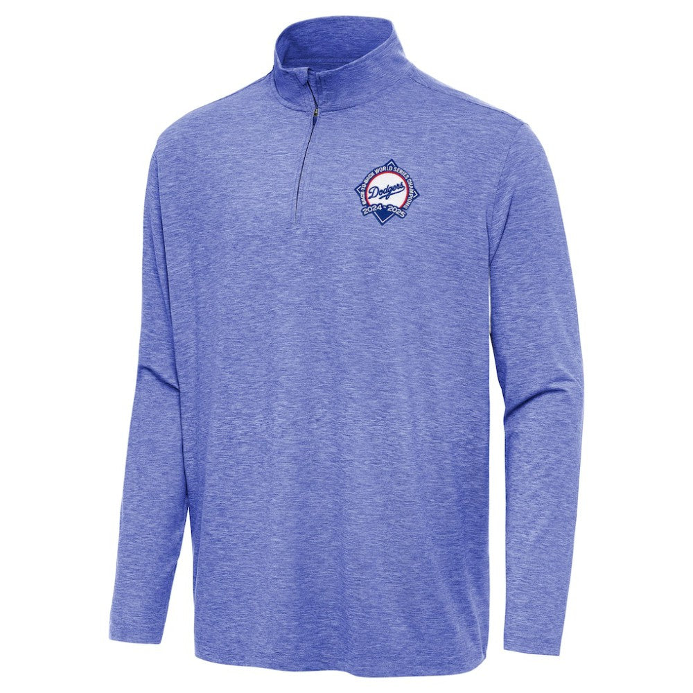 Los Angeles Dodgers Antigua Back-to-Back World Series Champions Hunk Quarter-Zip Pullover - Heather Royal - MLB on Sale