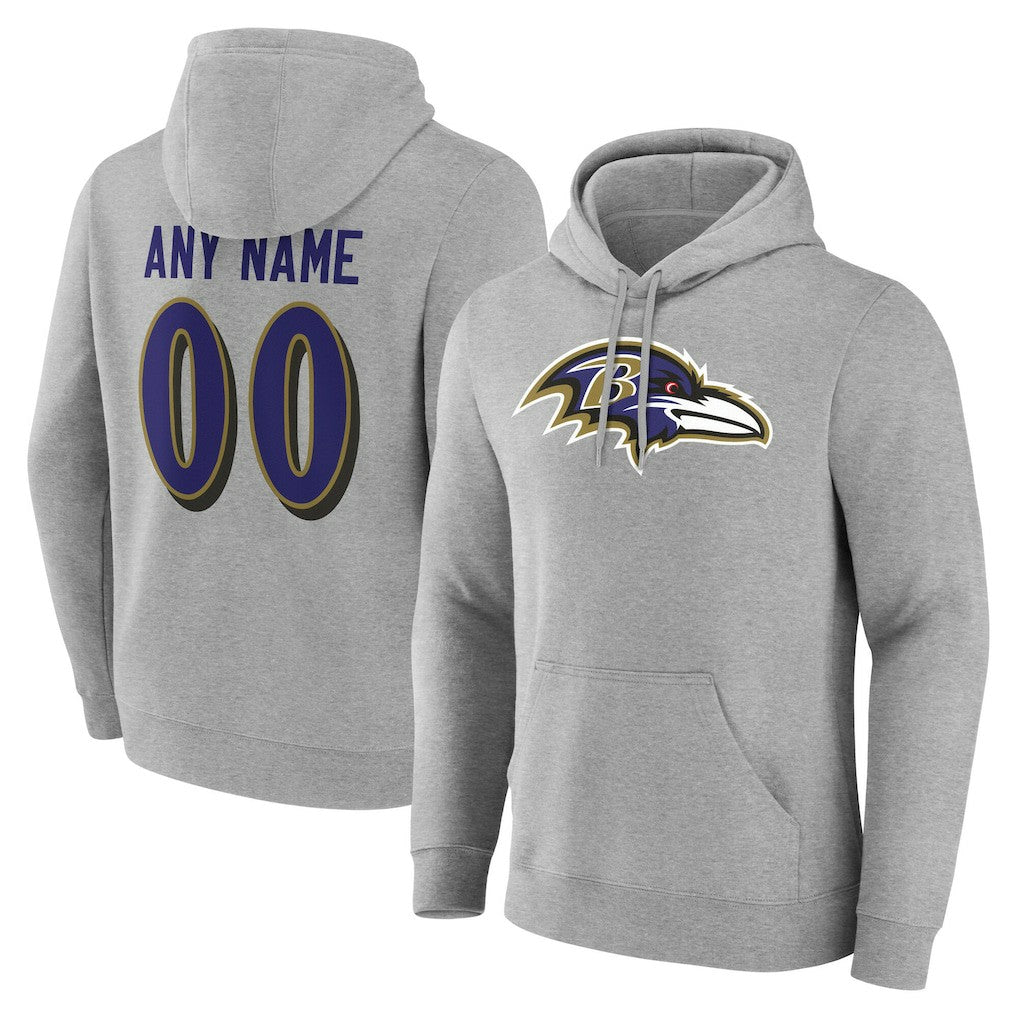 Baltimore Ravens Big & Tall Team Authentic Custom Hoodie Gray