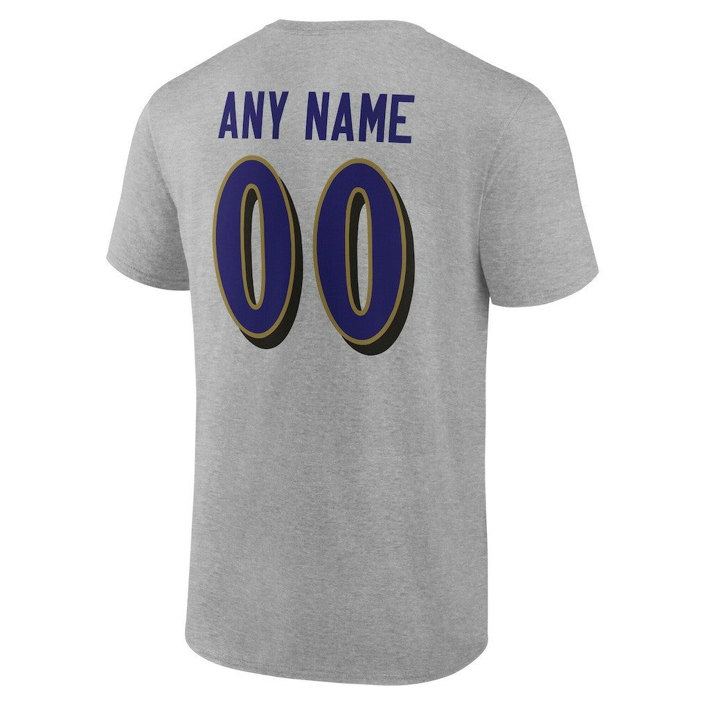 Baltimore Ravens Big & Tall Team Authentic Custom T-Shirt Gray