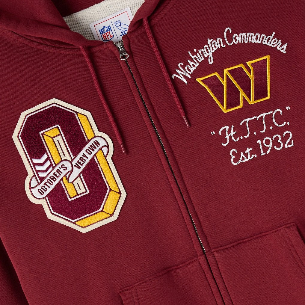 Washington Commanders OVO x NFL Unisex Full-Zip Waffle-Lined Hoodie Burgundy