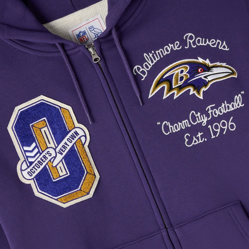 Baltimore Ravens OVO x NFL Unisex Full-Zip Waffle-Lined Hoodie Purple