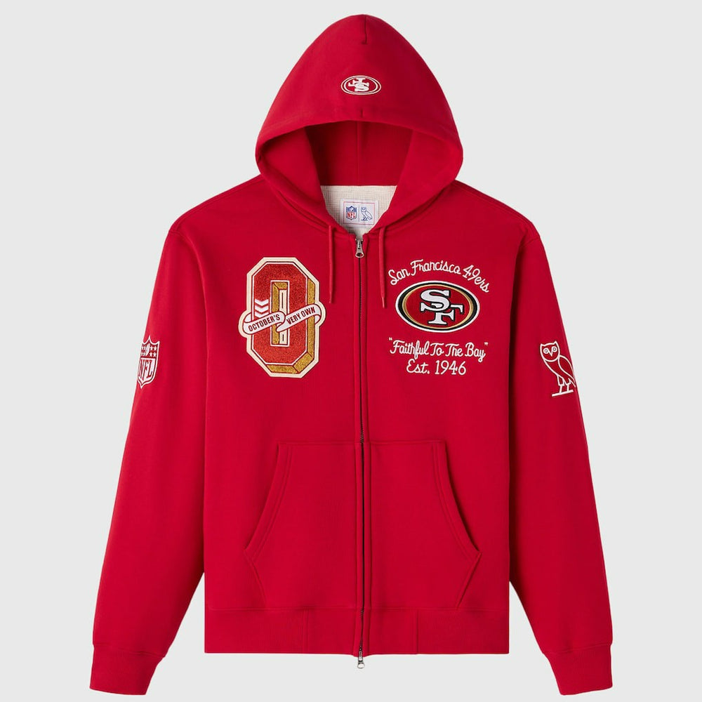 San Francisco 49ers OVO x NFL Unisex Full-Zip Waffle-Lined Hoodie Scarlet