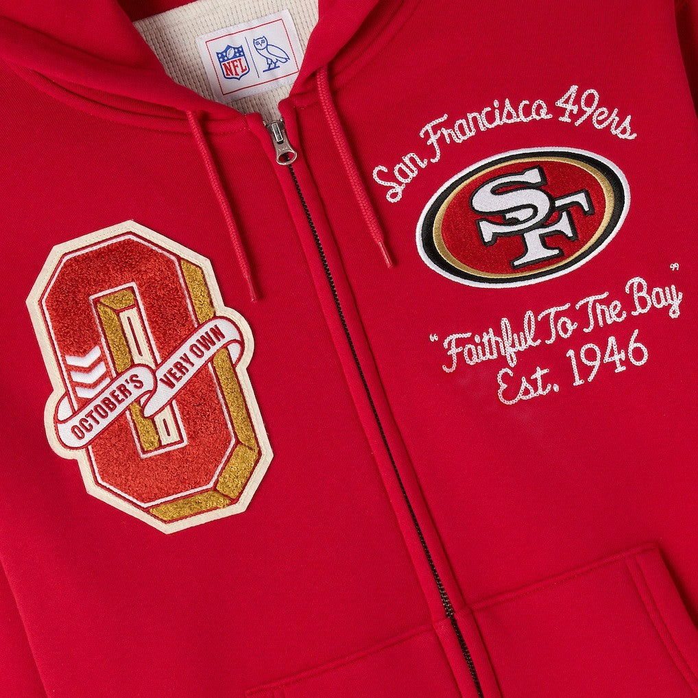 San Francisco 49ers OVO x NFL Unisex Full-Zip Waffle-Lined Hoodie Scarlet