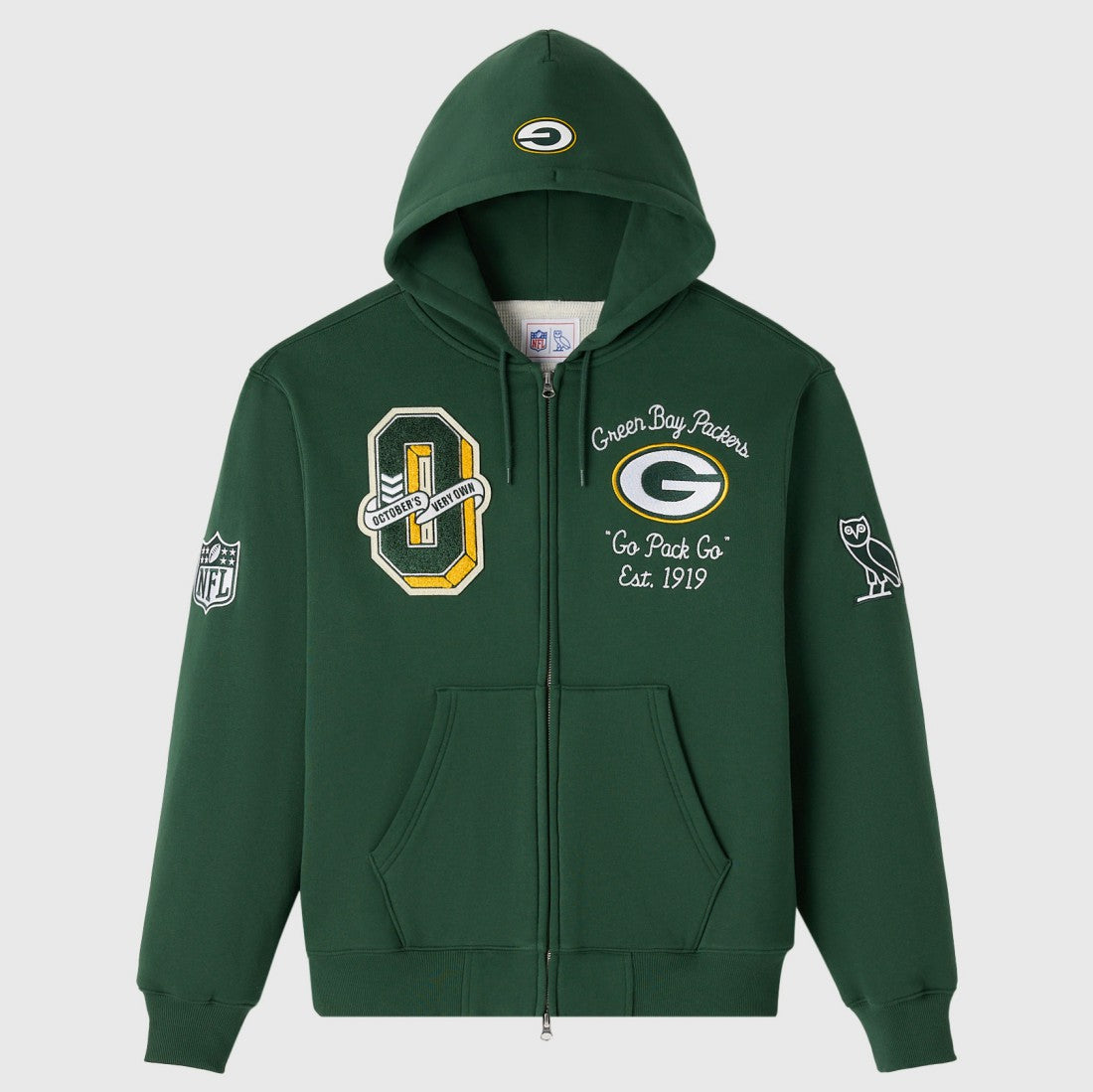 Green Bay Packers OVO x NFL Unisex Full-Zip Waffle-Lined Hoodie Green
