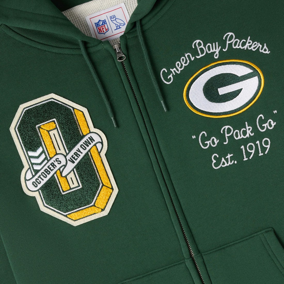 Green Bay Packers OVO x NFL Unisex Full-Zip Waffle-Lined Hoodie Green