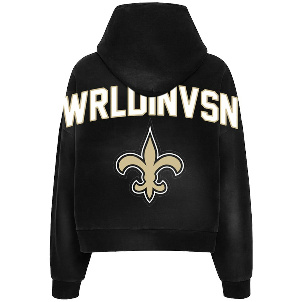 WRLDINVSN x New Orleans Saints Unisex Cozy Cropped Hoodie Black