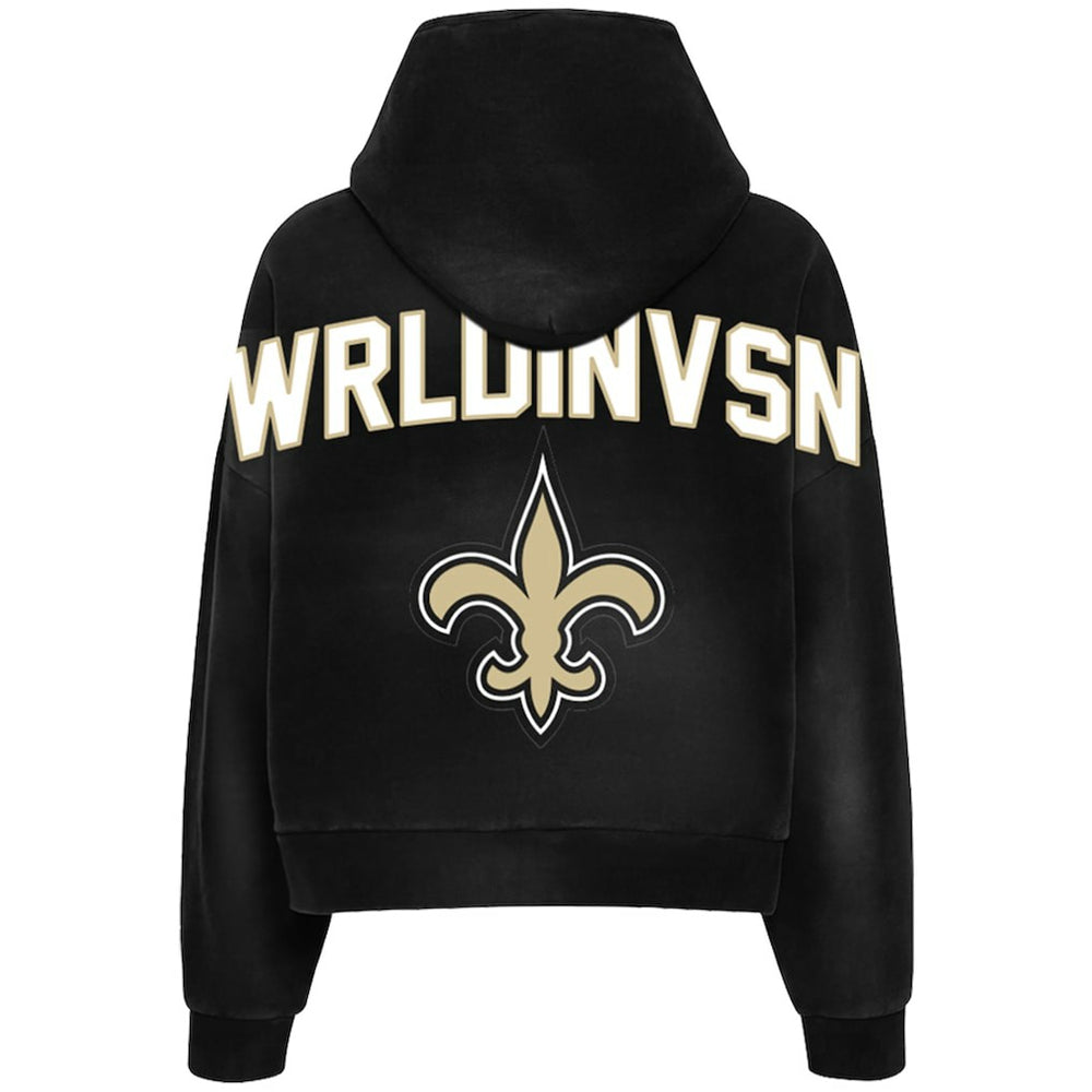 WRLDINVSN x New Orleans Saints Unisex Cozy Cropped Hoodie Black