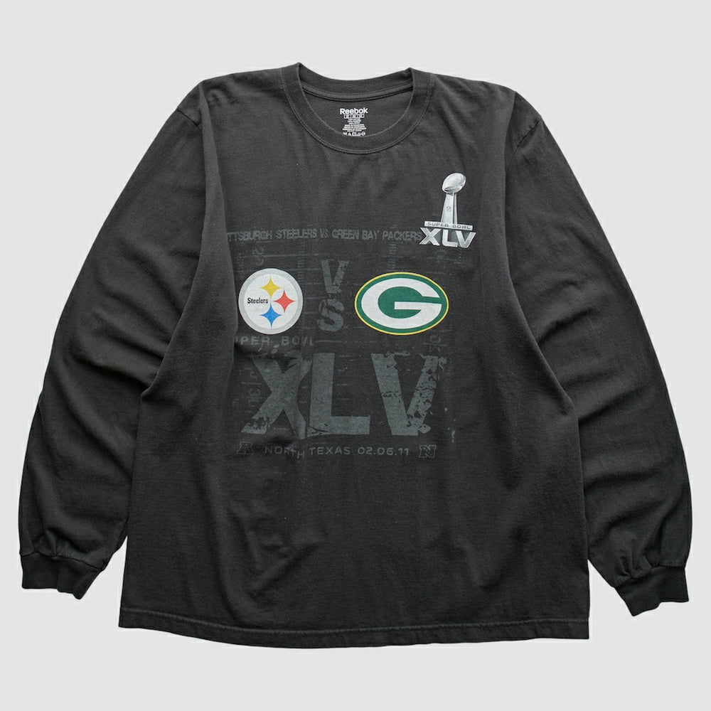 Fanatics Superbowl XLV Reebok 2011 Long Sleeve T-shirt Black Vintage