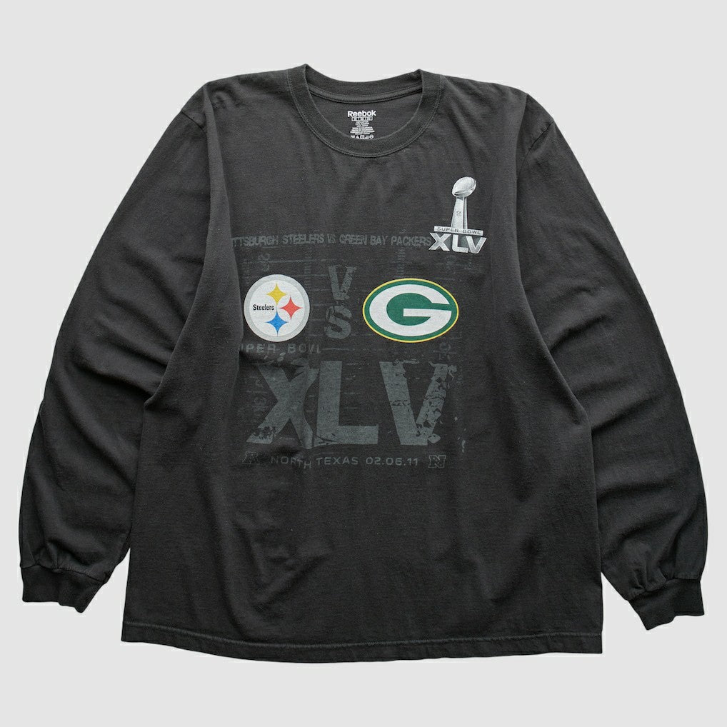 Fanatics Superbowl XLV Reebok 2011 Long Sleeve T-shirt Black Vintage