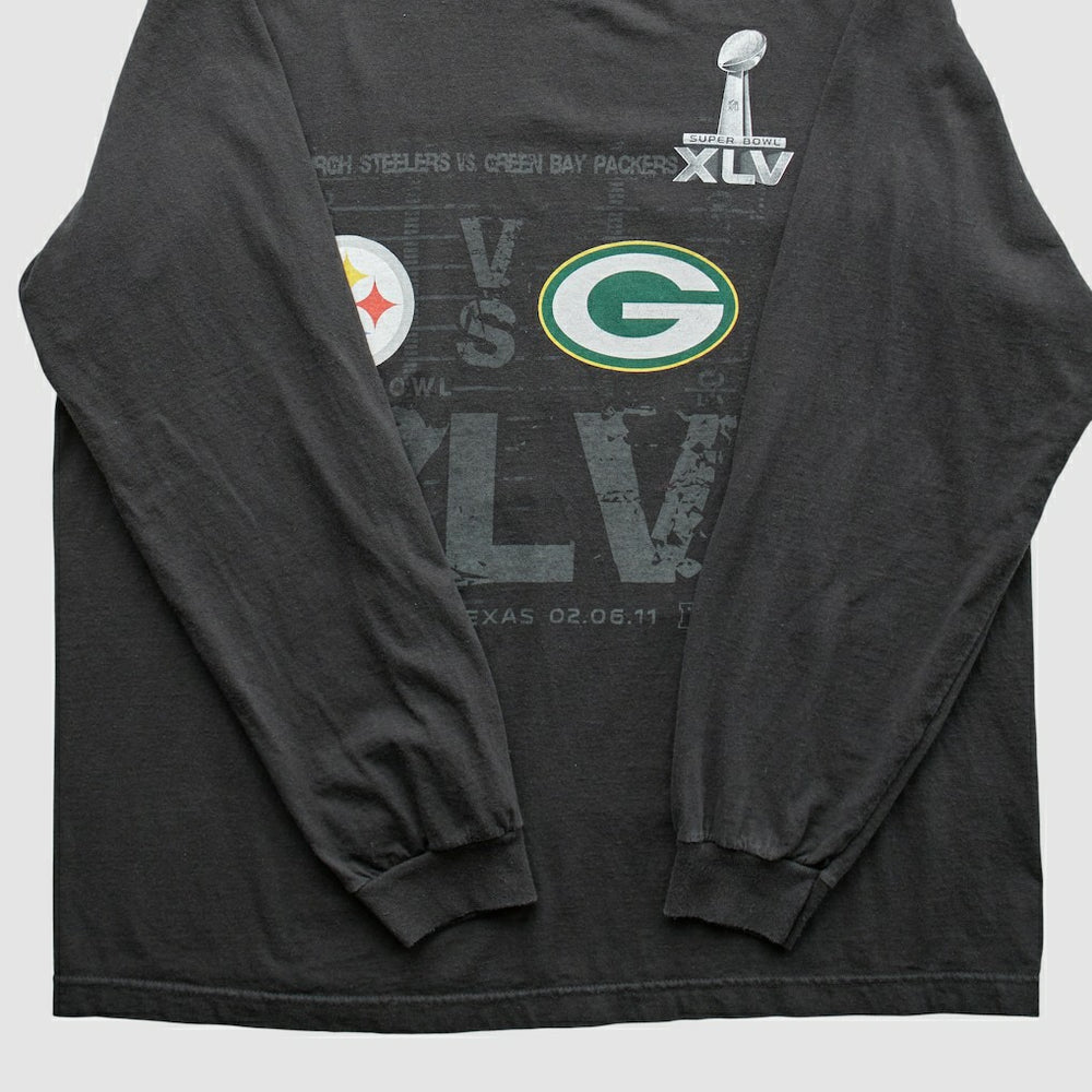 Fanatics Superbowl XLV Reebok 2011 Long Sleeve T-shirt Black Vintage