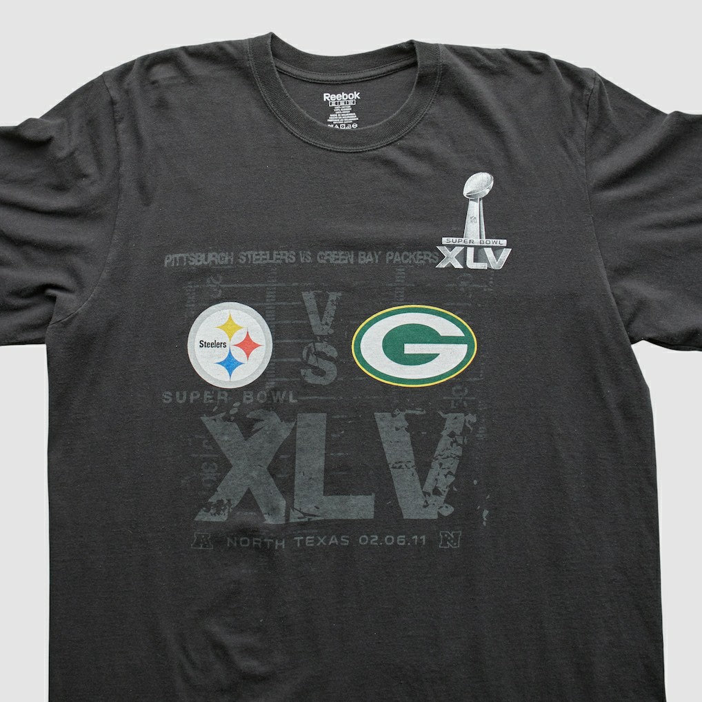 Fanatics Superbowl XLV Reebok 2011 Long Sleeve T-shirt Black Vintage