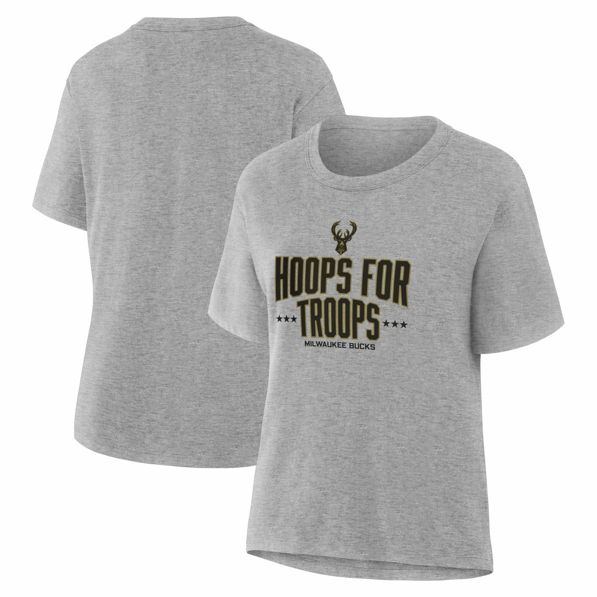 Milwaukee Bucks Women's Hoops For Troops T-Shirt Gray