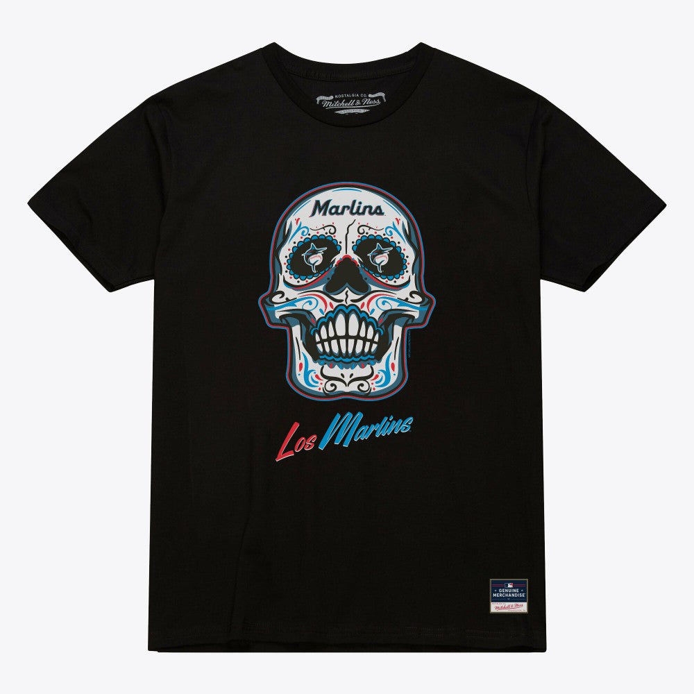 Miami Marlins Mitchell & Ness Women's Sugar Skull Boxy T-Shirt - Black - Mitchell & Ness Sale