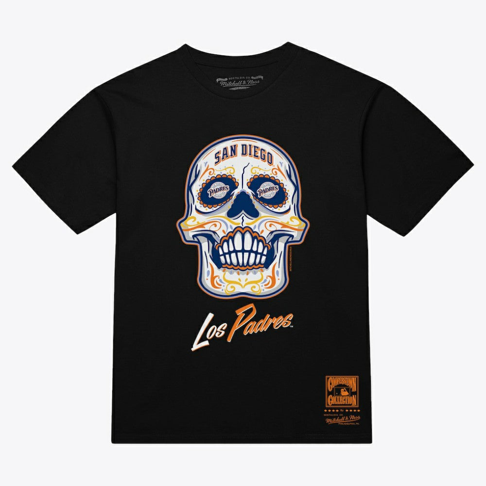 San Diego Padres Mitchell & Ness Women's Sugar Skull Boxy T-Shirt - Black - Mitchell & Ness Lifestyle