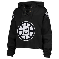 Boston Bruins '47 Women's Cropped Lacer Hoodie - Black - NHL 203624671