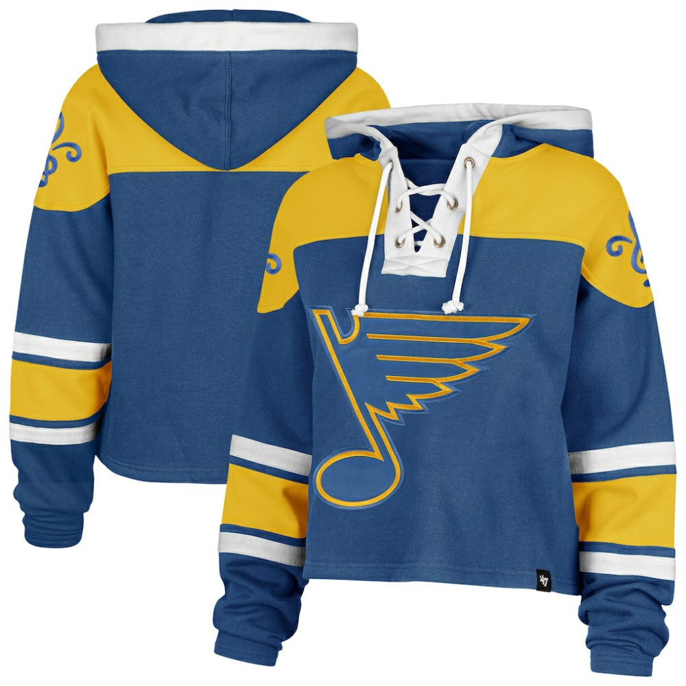 St. Louis Blues '47 Women's Cropped Lacer Hoodie - Blue - NHL 203624672