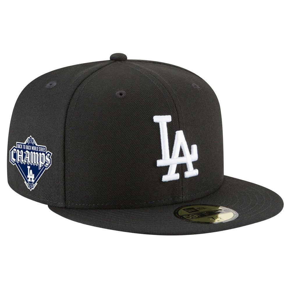 Los Angeles Dodgers New Era 2024/25 Back-to-Back Champions Diamond Side Patch 59FIFTY Fitted Hat - Black - New Era Sale