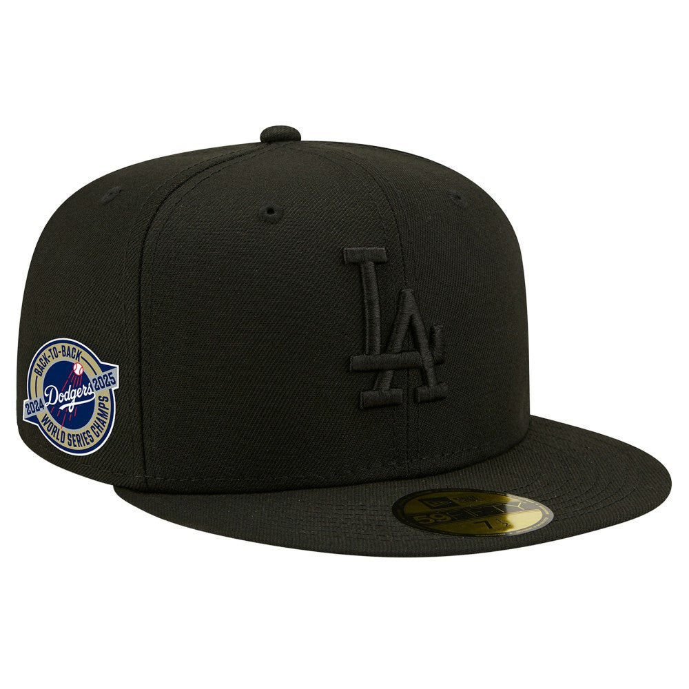 Los Angeles Dodgers New Era 2024/25 Back to Back Champions Circle Side Patch Fitted 59FIFTY Hat - Black - New Era Sale