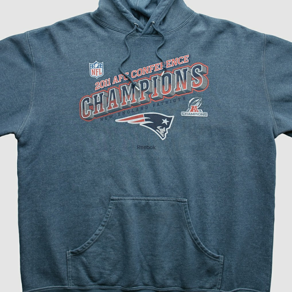 Fanatics New England Patriots Reebok 2011 Hooded Pullover Sweatshirt Blue Vintage